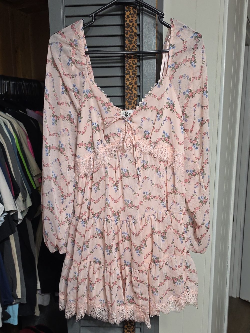 Trixxi Pink Floral Smocked Neck Dress